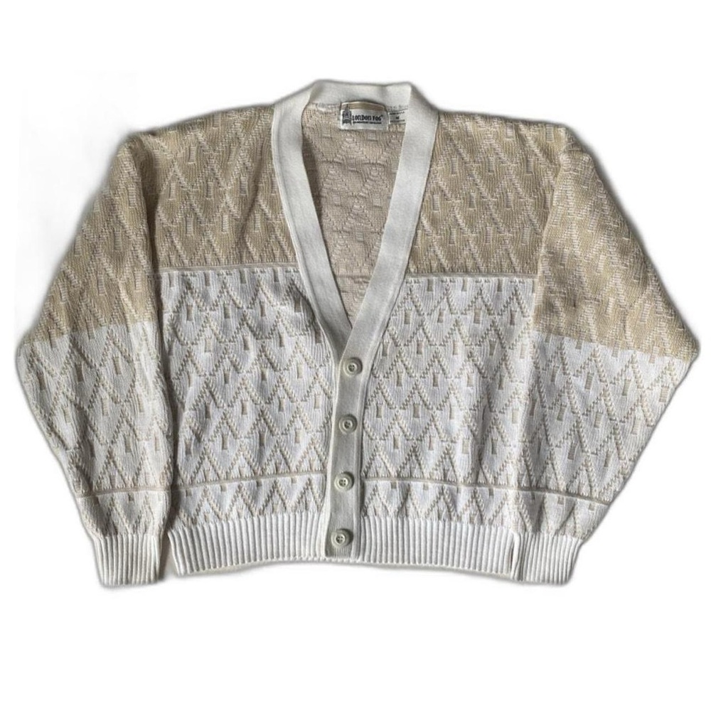 London Fog 2 Tone Colorblock Cream Cozy Cardigan Sweater 100% Cotton Size M